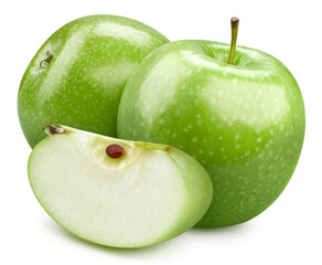 Ripe whole green apple fruit and slice