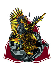 gold eagle, falcon illustration, poster, mascot and tshirt design