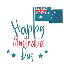 australia day, calligraphy with flag and star in white background