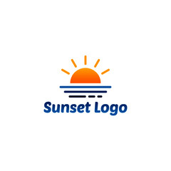 travel design logo template, Sunset logo logo sun sea water symbol isolated on white background. Vector EPS 10