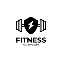 dumbbell and shield logo. Fitness symbol. Isolated on white background in EPS 10