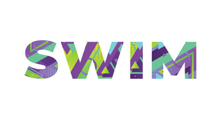 Swim Concept Retro Colorful Word Art Illustration