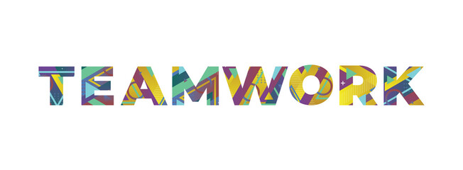 Teamwork Concept Retro Colorful Word Art Illustration
