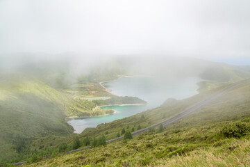 Fototapeta premium Panorama Lac de Feu aux Açores à Saõ Miguel en été