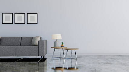 Modern living room With sofa bed and white lamp.