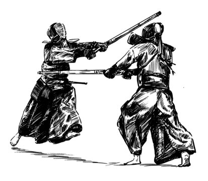 Drawing of the kendo fighting hand draw 