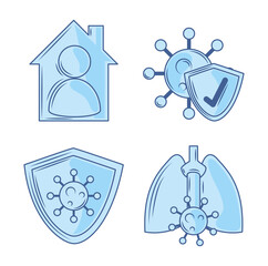 covid 19 coronavirus investigation stay at home protection disease respiratory icons blue