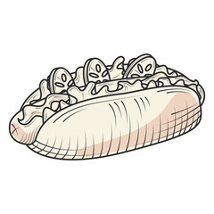 hot dog fast food and snacks hand drawn style