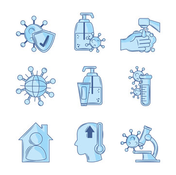 covid 19 coronavirus investigation research science icons blue