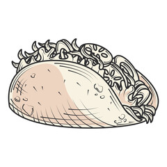 mexican taco fast food and snacks hand drawn style