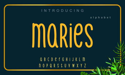 Maries font. Elegant alphabet letters font and number. Lettering Minimal Fashion Designs. Typography fonts regular uppercase and lowercase. vector illustration
