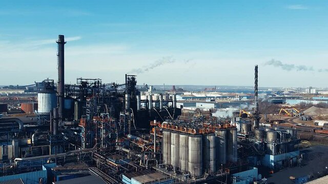 Aerial Shot of Factory Polluting in Industrial Area