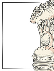 burger french fries and taco food and snacks hand drawn poster