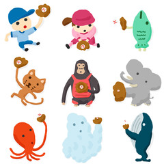 Set of Baseball Catch; Hand drawn vector illustration like woodblock print