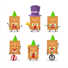 Cartoon character of rounded cookies with various circus shows