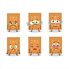 Rounded cookies cartoon character with sad expression