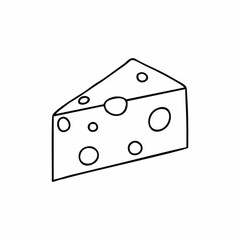 Madamcoco a piece of cheese with holes in the form of doodles. Contour drawing of cheese with a single line. Illustration for a restaurant or grocery store.