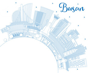Outline Busan South Korea City Skyline with Blue Buildings and Copy Space.