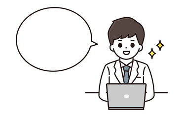 医師 薬剤師 男性 パソコン 吹き出し