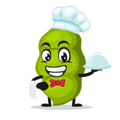 vector illustration of  peas mascot or character wearing chef hat and serve food