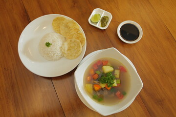 Beef oxtail soup with emping crackers