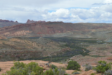 Fototapeta na wymiar Desert landscape seen on trail to Delicate Arch, Arches National Park, Utah