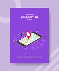 technology gps people standing around smartphone for template flyer and print banner cover book books modern flat style