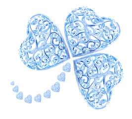 Three-leaf clover made of blue hearts isolated on a white background. Symbol of good luck and wealth.