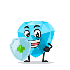 vector illustration of diamond mascot or character holding shield for protection