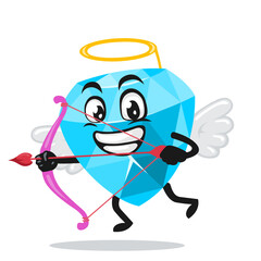 vector illustration of diamond mascot or character wearing cupid costume and holding a bow 