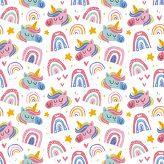 Obraz premium kawaii cute unicorn and rainbow seamless pattern in scandinavian style. Can use for fabric etc.