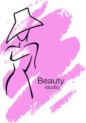 Obraz na płótnie Canvas Vector illustration Beauty studio as logo and brand design template. Emblem for beauty and cosmetics studio. Female silhouette. Makeup artist icon. Fashion.