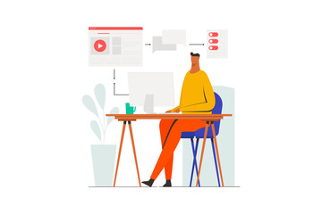 Content creator manager concept. Content marketing, content writer, freelancer, digital marketer. Flat vector illustration