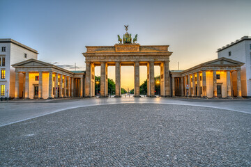 The iconic Brandenburg Gate in Berlin after sunset