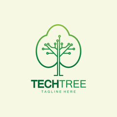 Obraz premium tech tree logo concept,green network technology logo vector.tech tree electrical circuit digital logo vector icon