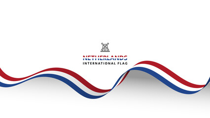 Netherlands flag wave flowing flutter banner concept with white copy space background vector illustration. - obrazy, fototapety, plakaty