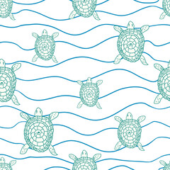 Nahtloses Muster mit Meeresschildkröten, Hintergrund für Postkarten, Textilien, Tapeten