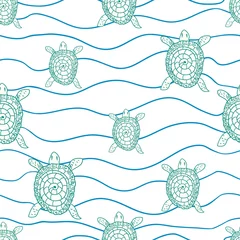 Wall murals Sea Seamless pattern with sea turtles, background for postcards, textiles, wallpaper