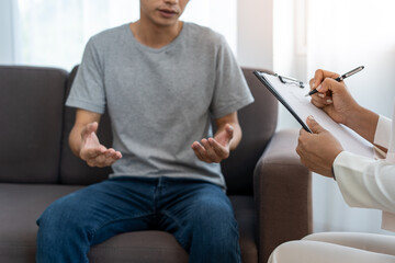 Male patients are depressed seek advice from a doctor or psychiatrist. Doctors diagnose any health...