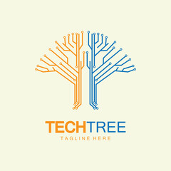 tech tree logo concept,green network technology logo vector.tech tree electrical circuit digital logo vector icon