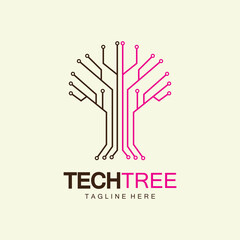 tech tree logo concept,green network technology logo vector.tech tree electrical circuit digital logo vector icon