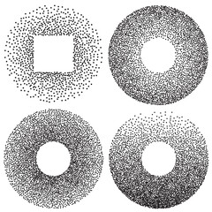 Set of four circles with stipple effect, isolated on white, vector illustration