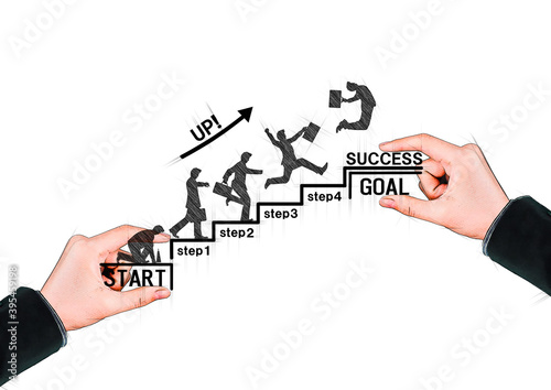 ビジネス成功の概念で階段を上るビジネスマンのイラスト Abstract Wall Mural Abstra K Yu