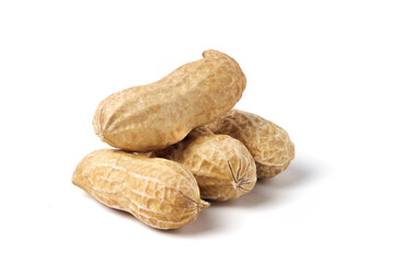 Raw peanuts isolated on white. Heap of groundnuts in a nutshell