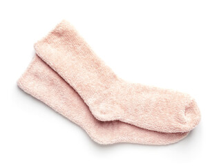Fototapeta na wymiar Warm socks on white background