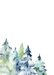 Wall murals Mountains Forest background for greeting card, watercolor hand painting. 