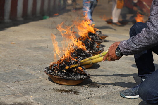 Hindu tradition organized for prevailing peace in the world. Lighting 'Lakh Batti' in Shyambhunath Kathmandu, Nepal.    
