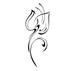 ornament 1399. one stylized flower Bud on a short stalk with a curl in black lines on a white background