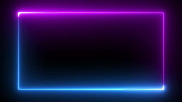 Glowing neon frame animation with blue and purple color on black background . 4k video .