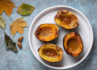 Baked acorn squash with brown sugar and butter